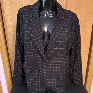 Skies Are Blue Black and White Suit Coat with Windowpane Check